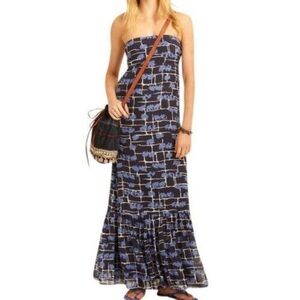 Calypso St. Barth Silk Maxi Dress in a Blue Elephant Print. Size L. New!